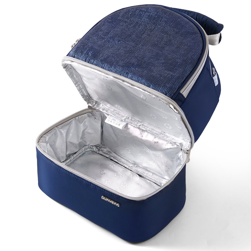 Sac isotherme à deux niveaux, jaune, Bleu marine