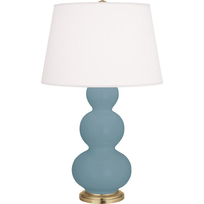 Lampe de table triple gourde, Laiton antique, Bleu acier mat