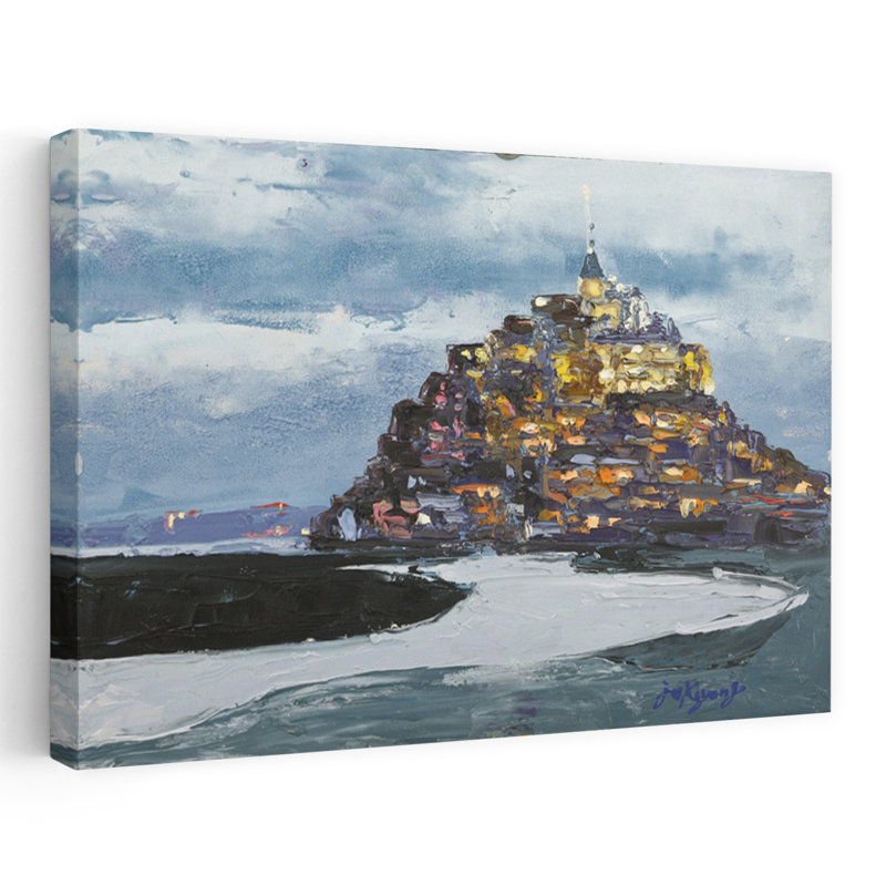 Mont Saint-Michel, soirée, architecture abstraite, art mural de la ville, H 32 po x l 48 po
