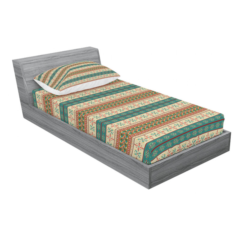 Microfiber Striped Sheet Set, Twin XL Sheet Set with Fitted Sheet, Wavy Horizontal Lines Chevron