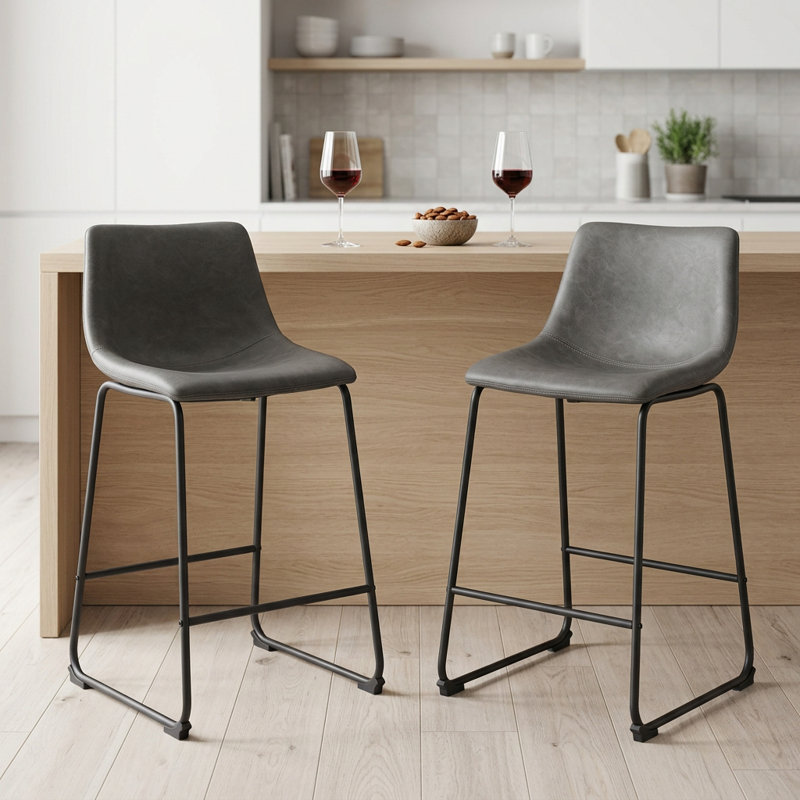 Ensemble de deux chaises de bar 24 po en similicuir gris anthracite et noir