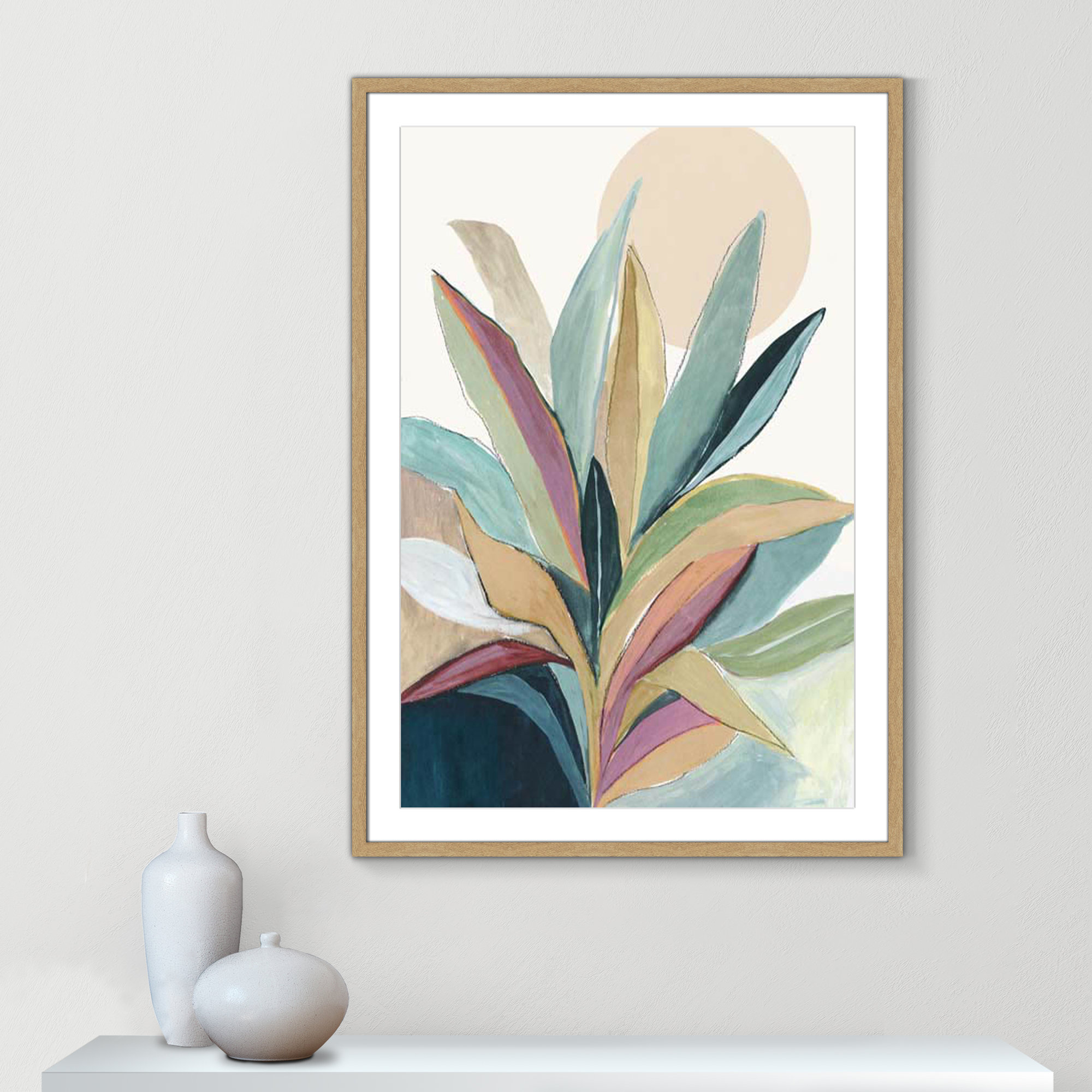 Sherbrooke Sunny Bright Leaves I by Asia Jensen Print, 41.5" H x 29.5" W x 1.25" D, Natural Woodgrain Single Picture Frame