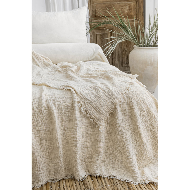 Couverture de lit en mousseline froissée, Crème, crème