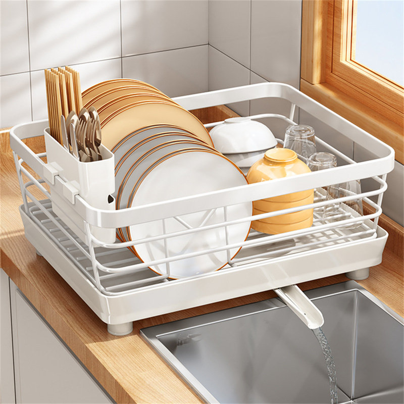 Égouttoir à vaisselle de grande capacité avec égouttoir pour assiettes, bols et ustensiles