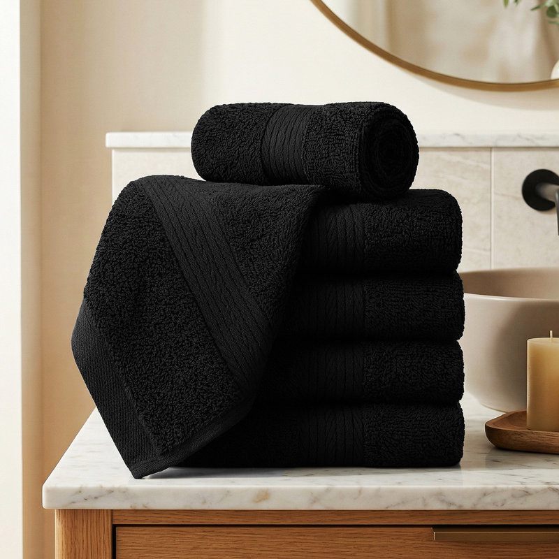 100% Cotton Washcloth 12 x 12 Inch Highly Absorbent, Black