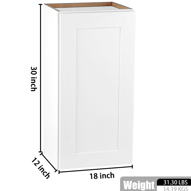 Armoire murale à une porte en bois blanc pour le garage de la cuisine, 1 2 tablettes, l 18 "P 12" H 30 ", imperméable et facile à assembler, cuisine laquée de bureau solide à finition laquée, fermeture en douceur réglable avec