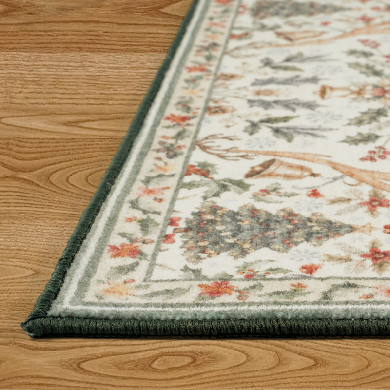 Tapis lavable à motif floral Kaldi, Bleu, Rectangulaire 8 pi x 10 pi