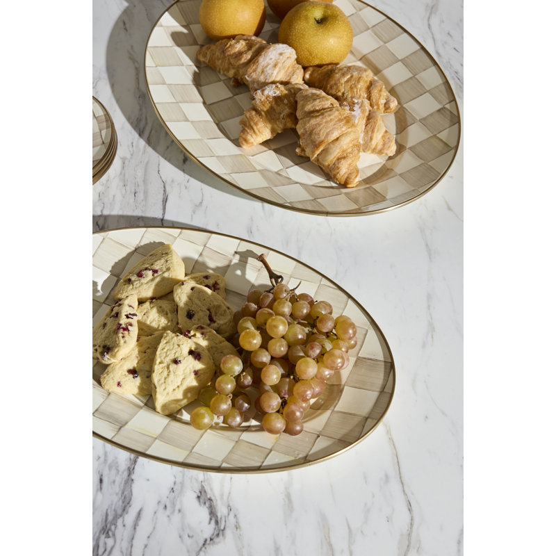Mocha Check Oval Platter, 0.75" H x 19" L x 14.25" W