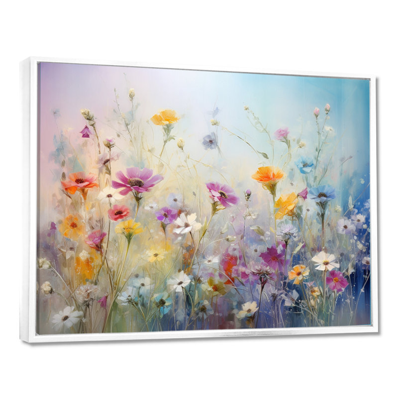 Wildflowers Blossoming Dreams - Art mural fleurs sauvages, H 12 po x l 20 po, Blanc, Floater Framed Print