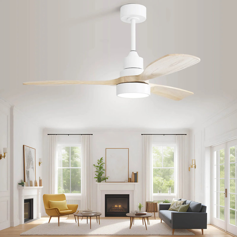 48 Inch Solid Wood Ceiling Fan With Dimmable Light 6 Speed Reversible DC Motor