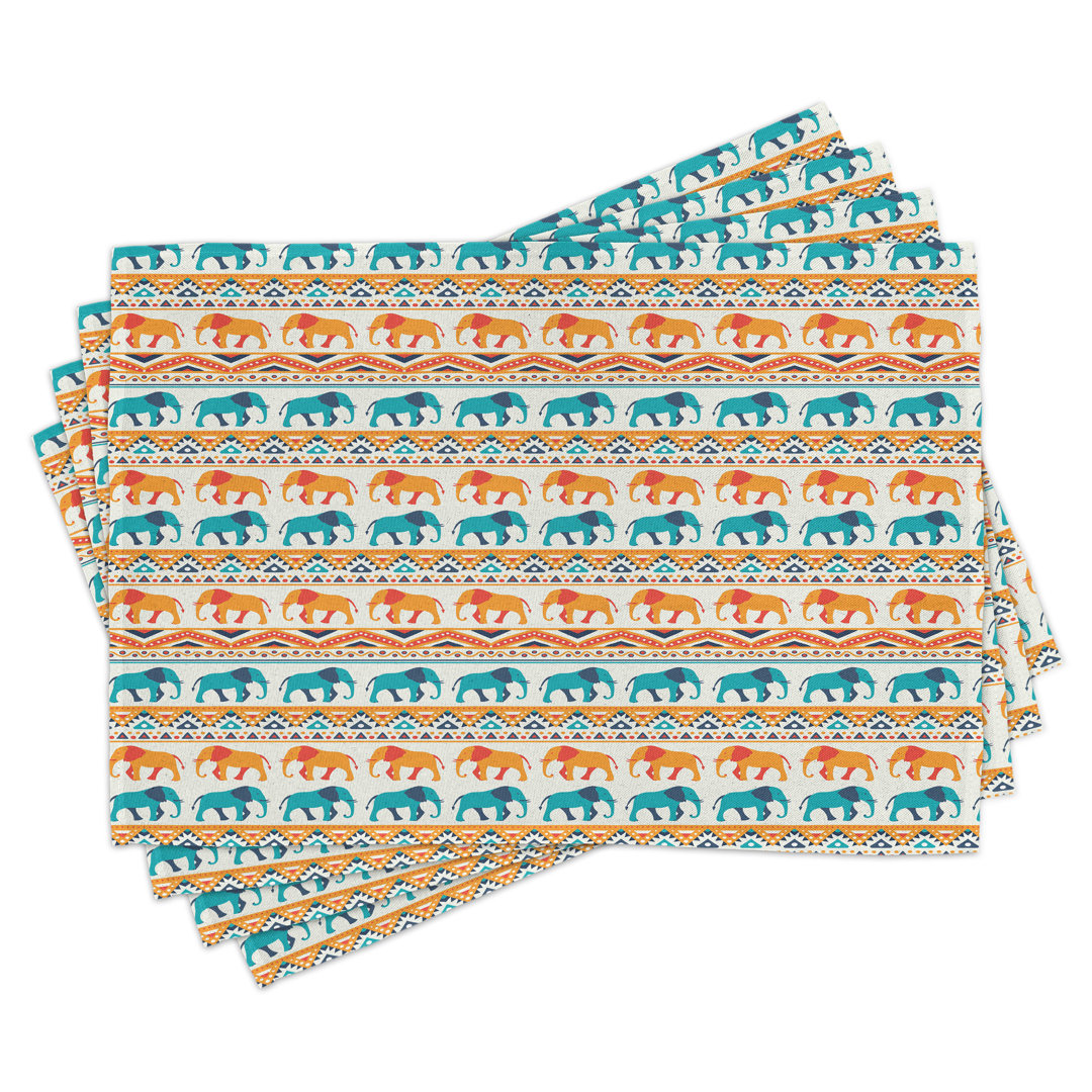 Platzdeckchen 4er Set, Exotische Geometrische Kunst, Türkis Orange Creme