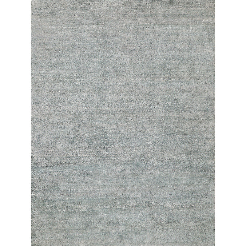 Plush Hand-Knotted Wool/Viscose Area Rug in Gray/Blue, Rectangle 12' x 15'