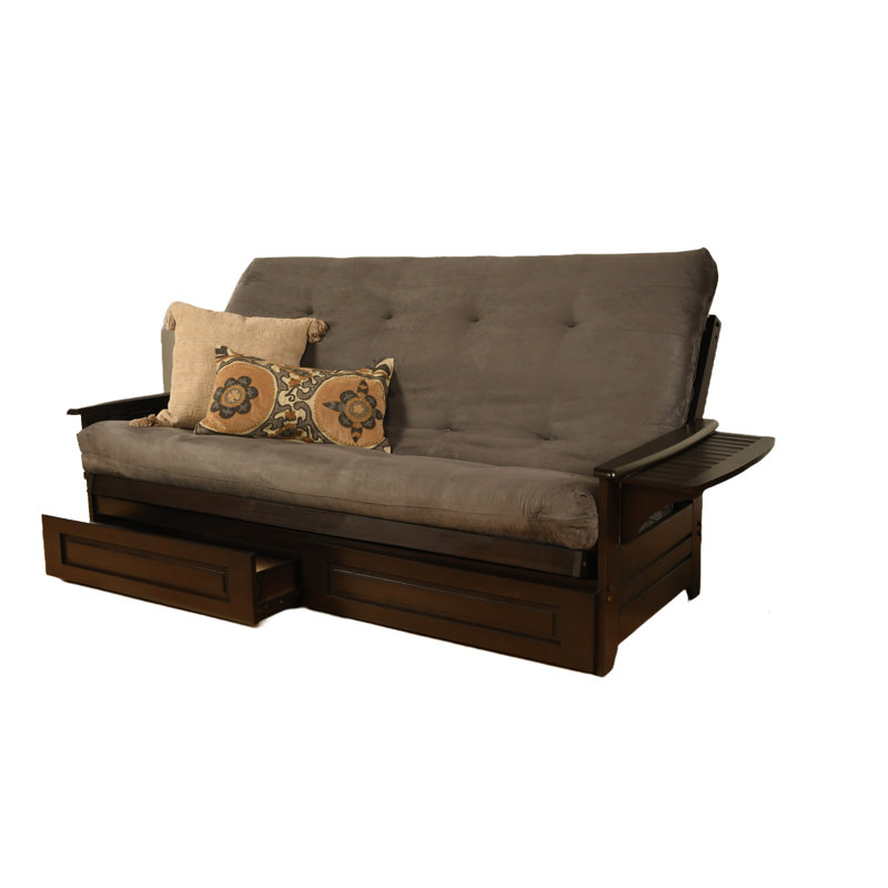 Futon avec rangement Stratford, Microsuède gris, Espresso