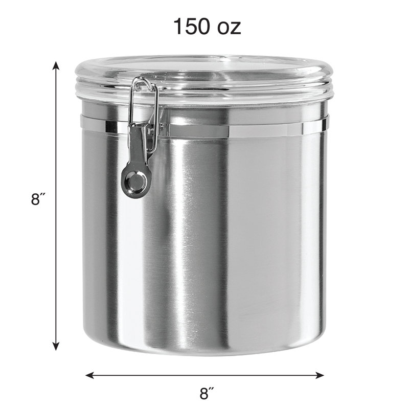 Stainless Steel Clamp Canister w/ Clear Lid, Stainless Steel, 8" H x 7.75" W x 7.75" D