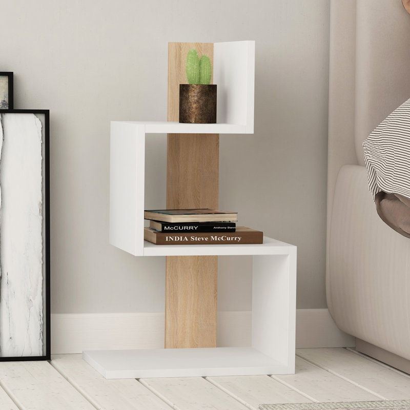 Chambers Modern 3-Tier Side Table, White/Oak