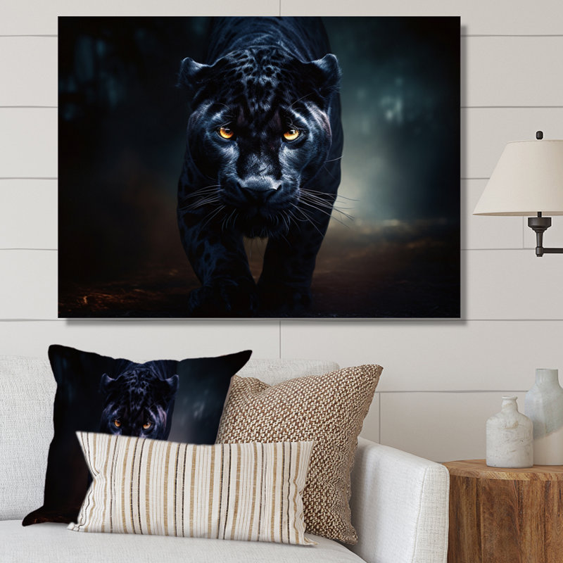 " Black Majestic Panther Hunting Wildlife ", Wrapped Canvas, 30" H x 40" W x 1.5" D