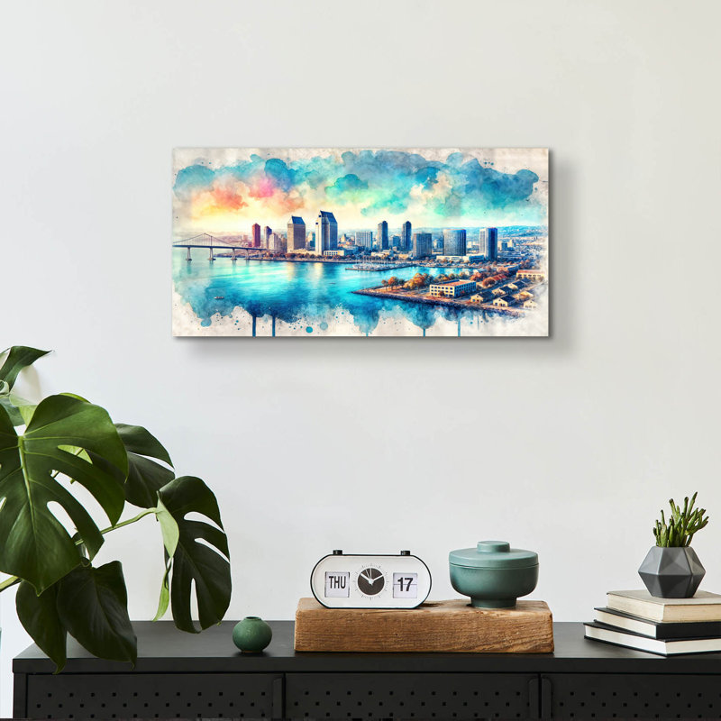 «San Diego Watercolor» par Rey Klimt, art mural en verre acrylique, H 12 po x l 24 po