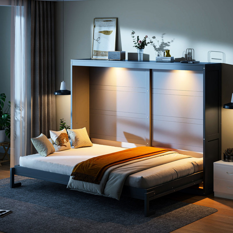 Space Saving Bed Gray - With Led Lights And Plywood Base Durability
