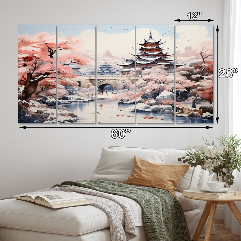 Elouan - art mural chinois sur toile - 5 panneaux égaux