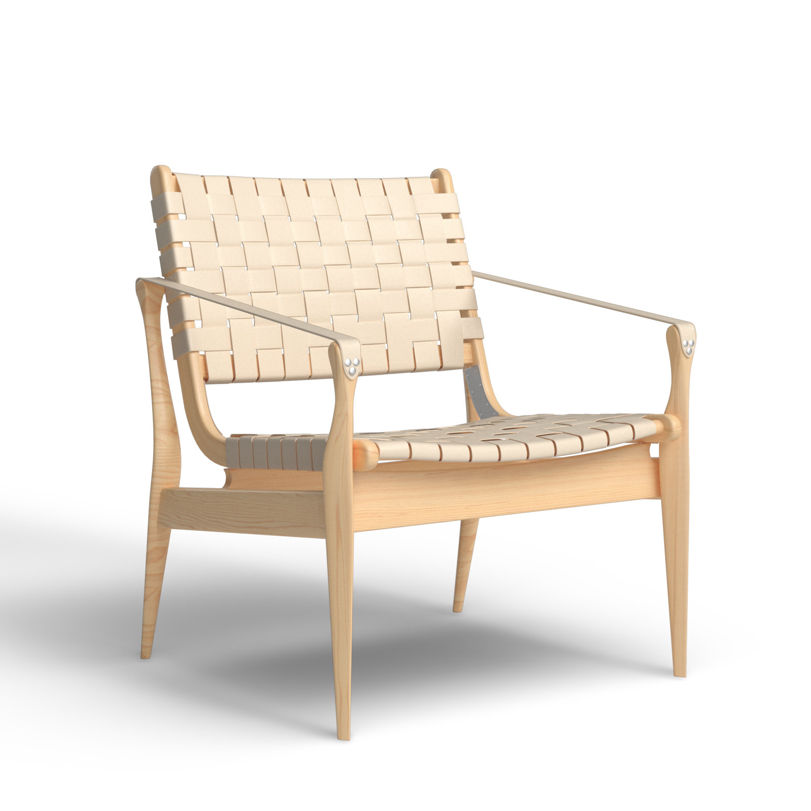 Kenan Upholstered Armchair, White Genuine Leather, Natural