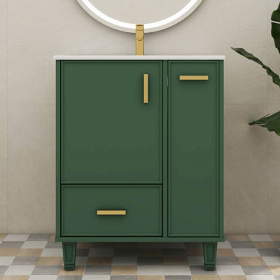 24" Space-Efficient Bathroom Vanity With Sink – Complete With Bathroom Cabinet, Door Shelf, Deep Drawer And 2-Tier Pull-Out Basket
