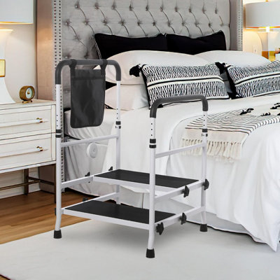 Step Stool with Handle and Non  Rubber Platform. Bed Rails with Adjustable Height Bed Safety Step. Support Up to 450 Lbs. Dual Handles. Handicap Steps for Elderly. Disabled. . Daily Support