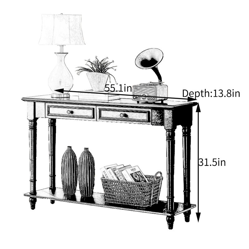 Console American Style, H 31,5 po x l 55,1 po x P 13,8 po