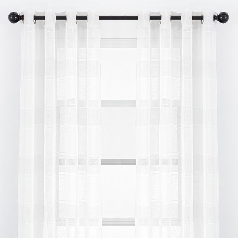 Dellhomme Striped Sheer Grommet Curtain Panels, White, 52" x 84"