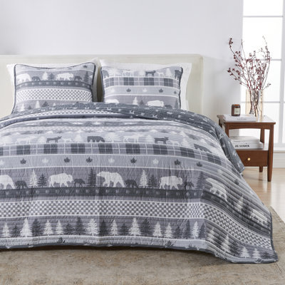 Ensemble de courtepointe réversible en microfibre Lodge Woodland and Patchwork