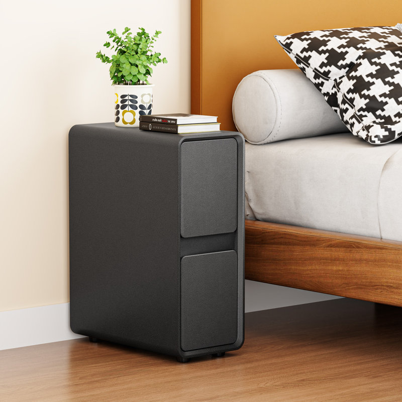 7.8" Wide Fully-Assembled Faux Leather Narrow Nightstand, Black, Individual