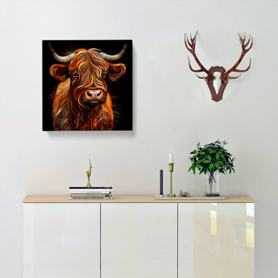 Highland Cow Op Art - Wrapped Canvas