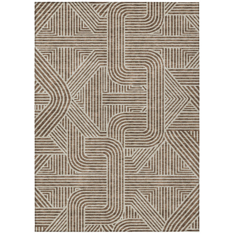 3' X 5' Brown And Beige Abstract Washable Indoor Outdoor Area Rug
