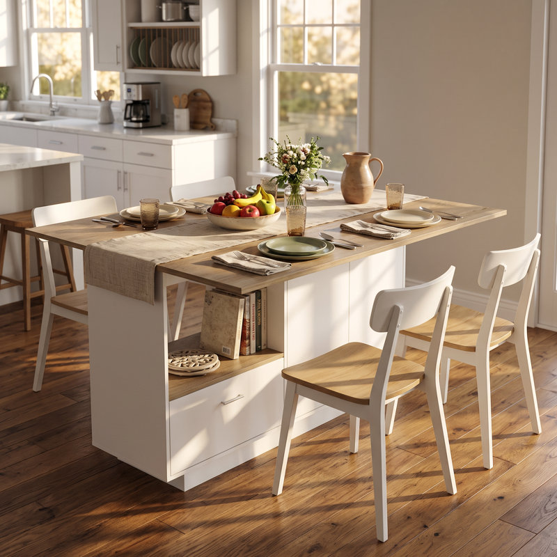 Extendable Counter Height Dining Table With Storage Cabinet And Drawer