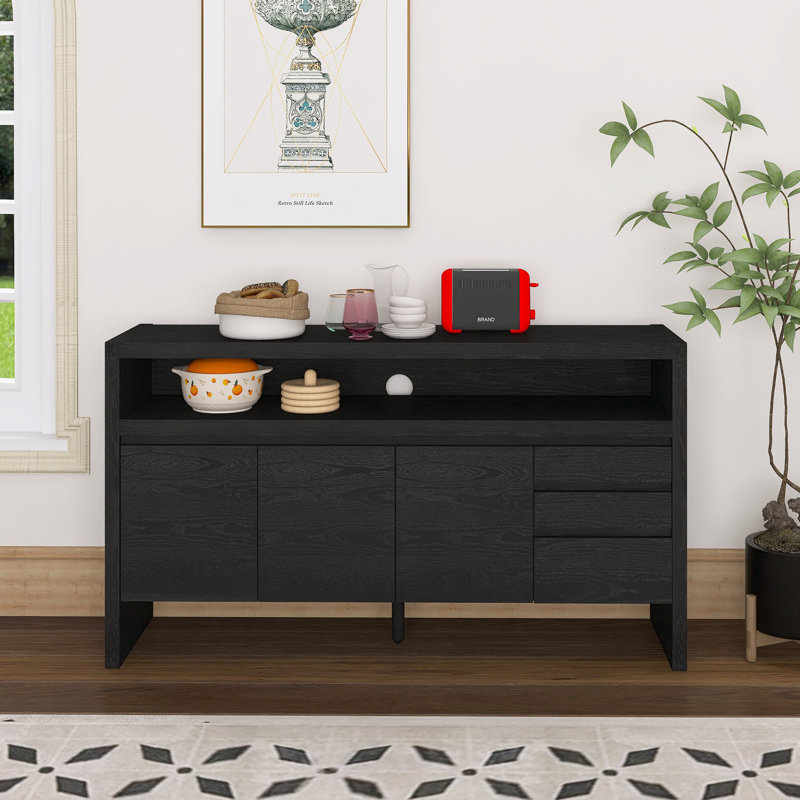 60" 3-Door Sideboard With 3 Drawers, Black