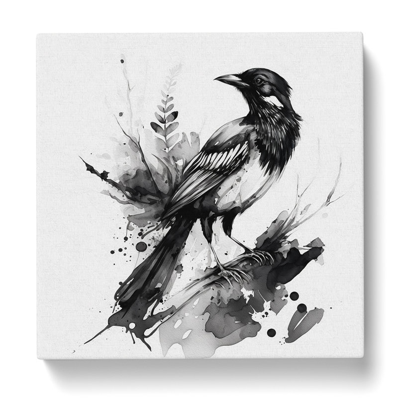 Magpie Ink Wash - Wrapped Canvas, 35cm H x 35cm W x 3cm D