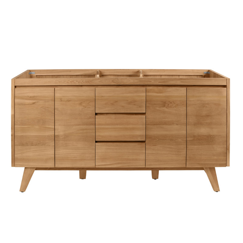 Coventry 60'' W Double Bathroom Vanity Base, Natural Teak