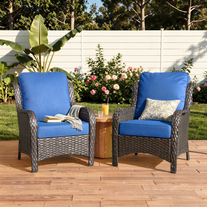 Gretna Wicker Outdoor Lounge Chair, Navy Blue, Brown
