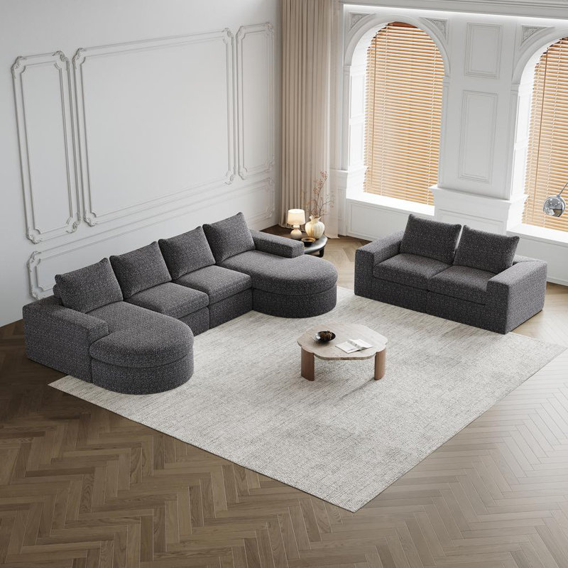 Sectional Sofa, Gray Chenille