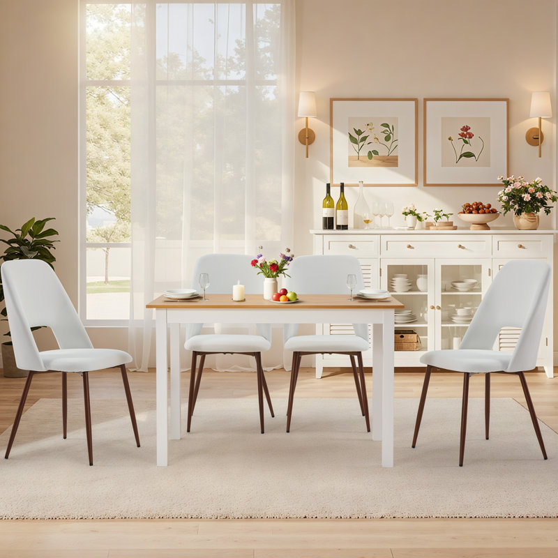 Solid Pine Wood Dining Table Set With 4 Upholstered Chairs