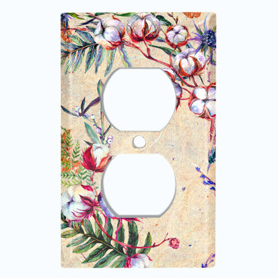 Metal Light Switch Plate Outlet Cover (Cotton Flower Frame Grey  - Single Duplex)
