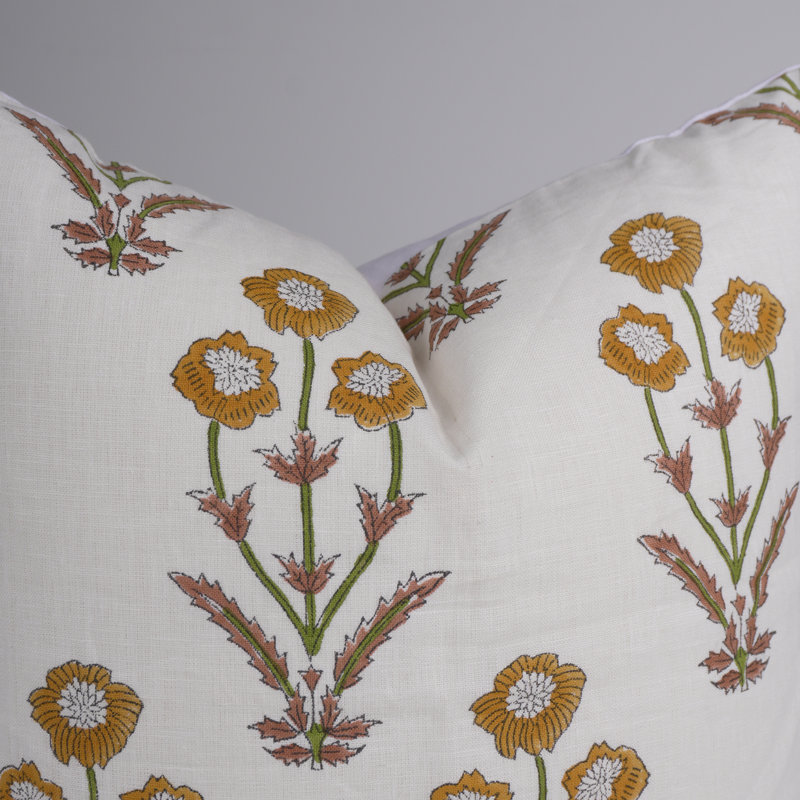 Housse de coussin en lin blanc pur imprimé à la main - Housse de coussin décoratif pour canapé et lit - Amitabh, 16x16
