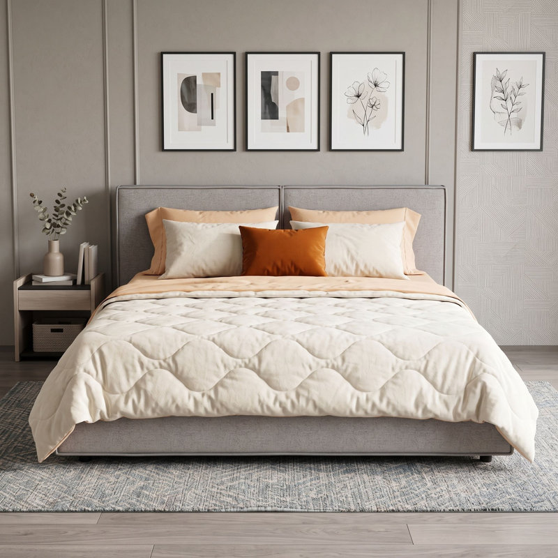 Grand lit plateforme tapissier Modern, Beige