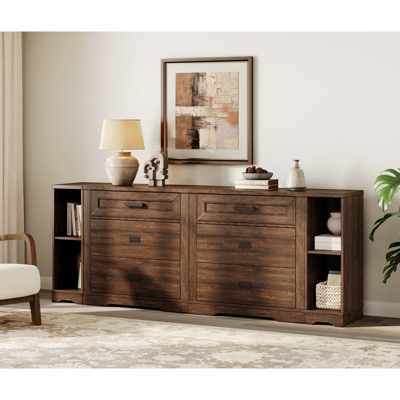 Laziza 4-In-1 Large Farmhouse Wood Entertainment Center With Drawers And Shelvs, Dark Brown Wood