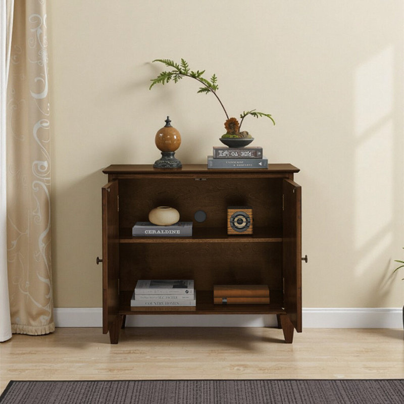 Buffet rétro en bois de noyer avec portes décoratives géométriques, crédence de rangement de 33,6 po pour le salon, l'entrée et la salle à manger