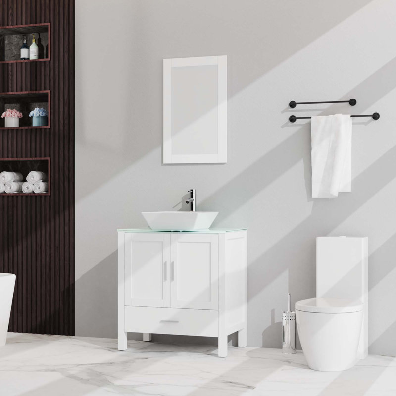 Meuble-lavabo de salle de bain avec lavabo et miroir, Blanc
