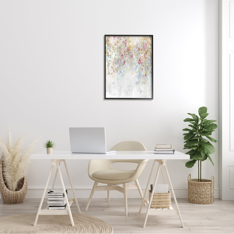 Peinture moderne moderne en cascade de fleurs roses, confettis par - Peinture, H 30 po x l 24 po x P 1,5 po