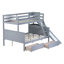 Lit superposé simple au-dessus de double avec glissade, tiroirs de rangement, tablettes et échelle, lit superposé en bois massif pour enfants, gris