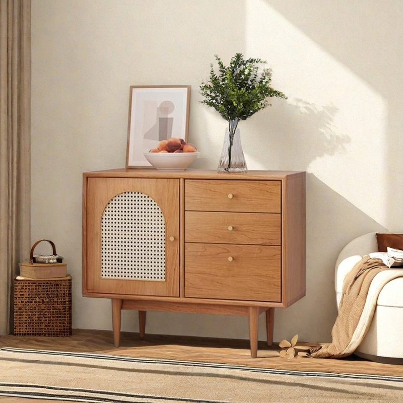 Multifunctional Rattan Weaving Sideboard, Sandy Brown