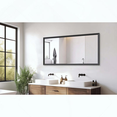 Miroir de salle de bain rectangulaire surdimensionné avec cadre noir