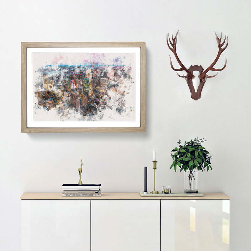 New York View - Framed Print, 24cm H x 33cm W x 2cm D, Oak Framed